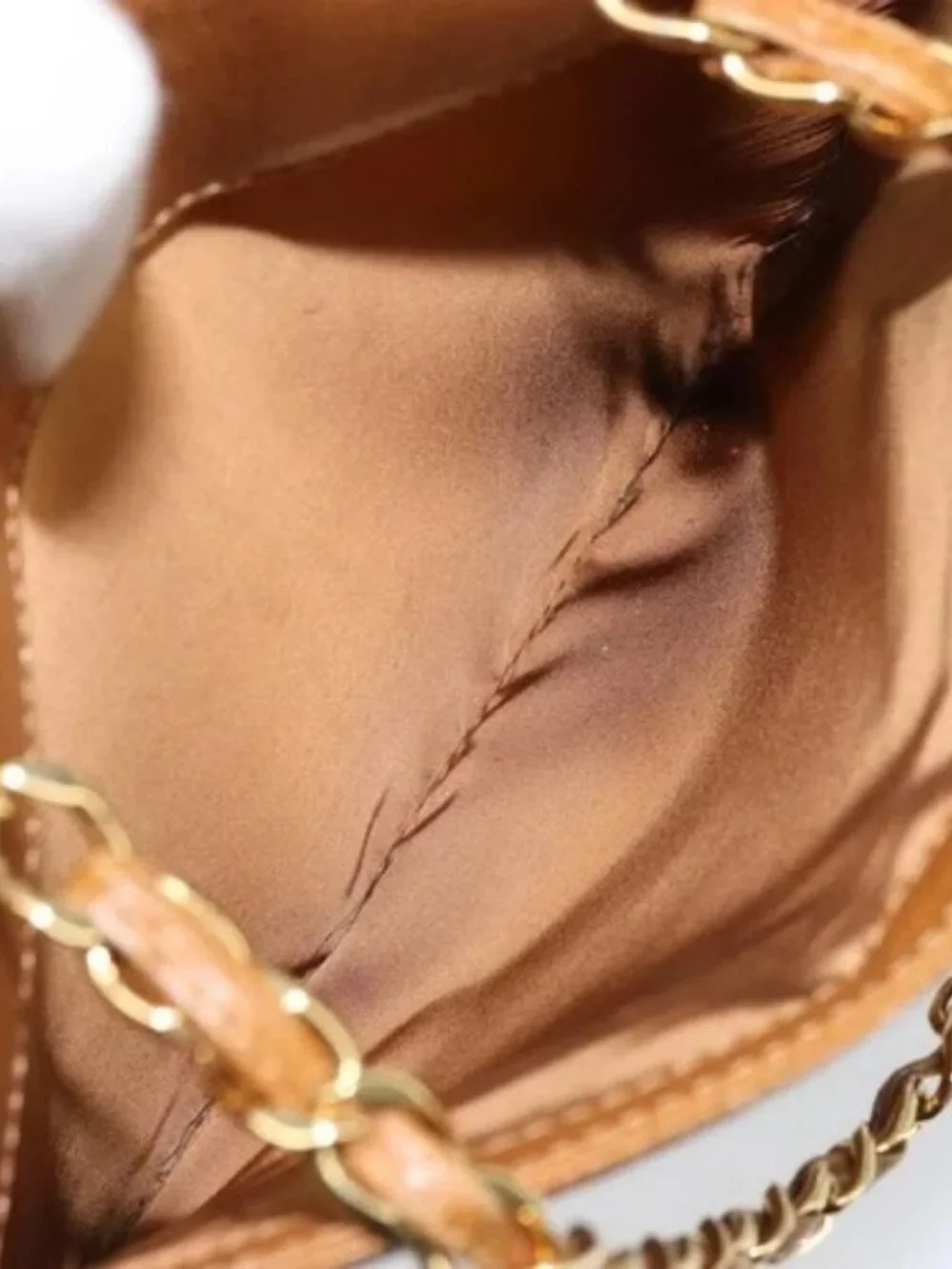 CHANEL Chain Tote Bag Grained Calf Skin Gold Brown CC Auth gh1738